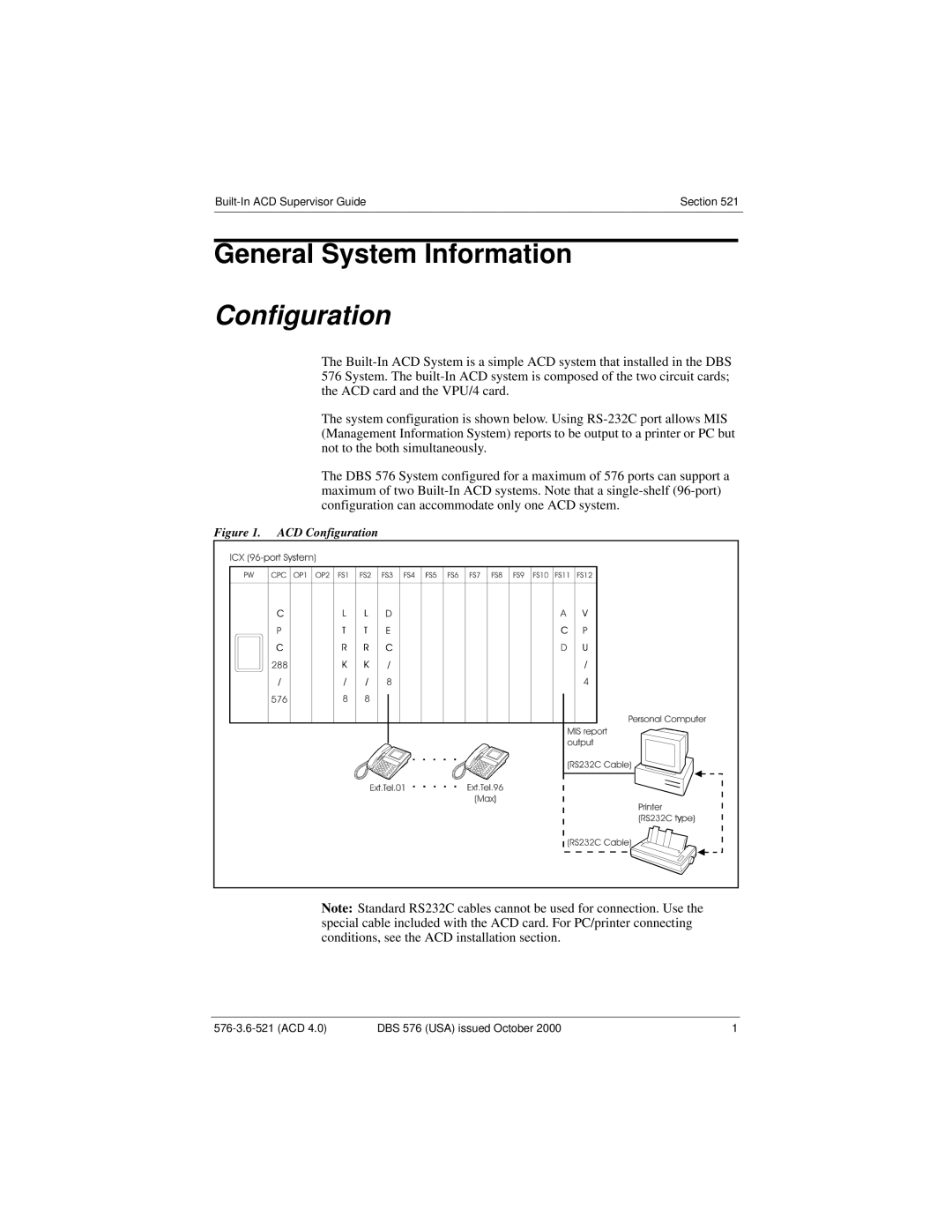 Panasonic DBS 576 manual ACD Configuration 