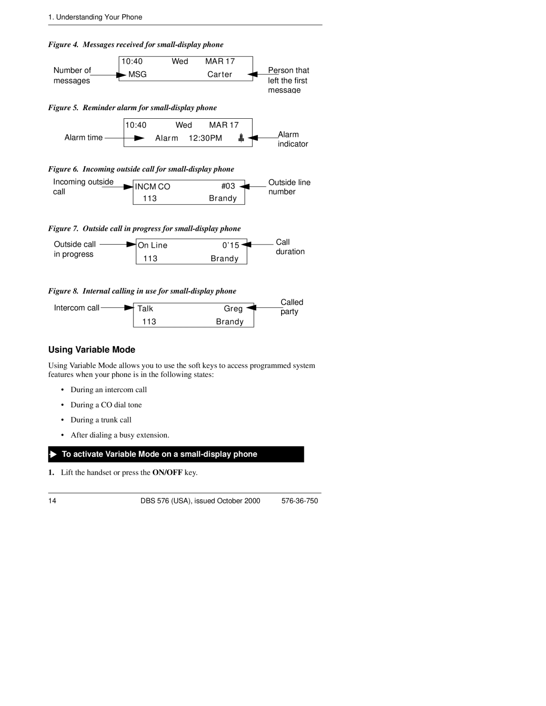 Panasonic DBS 576HD manual Using Variable Mode, To activate Variable Mode on a small-display phone 