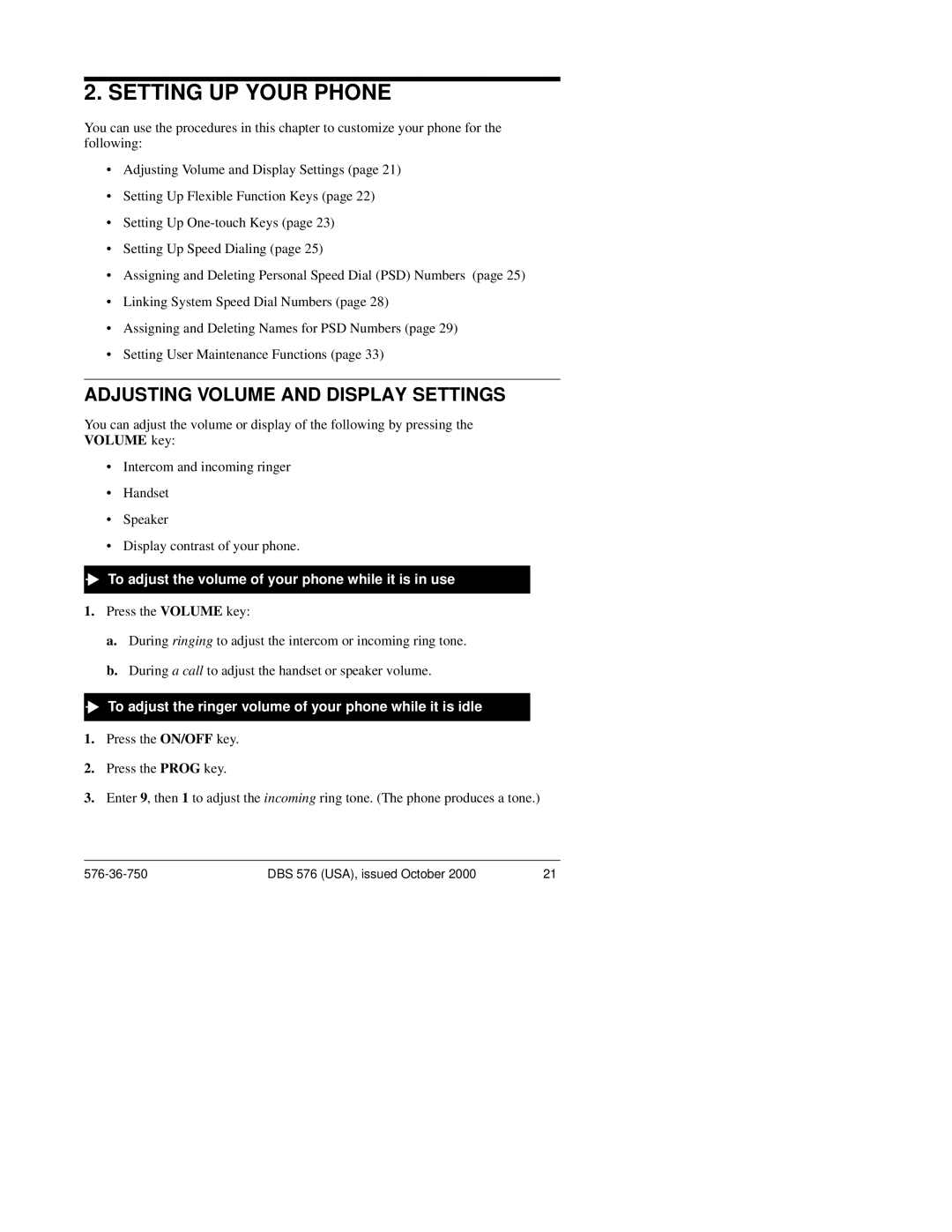 Panasonic DBS 576HD manual Adjusting Volume and Display Settings, To adjust the volume of your phone while it is in use 