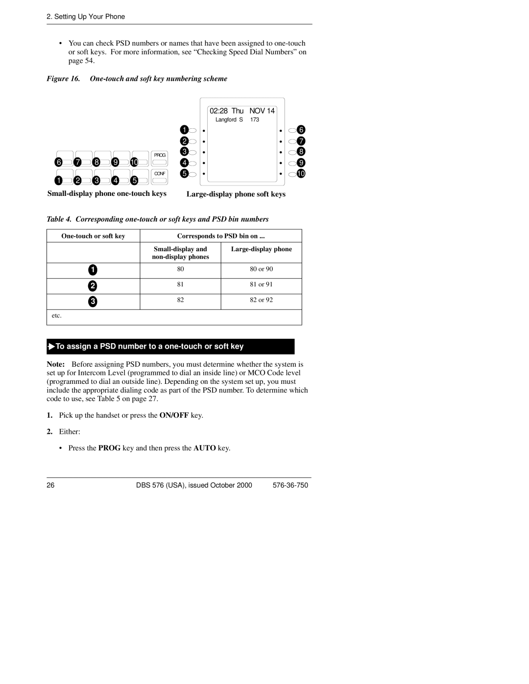 Panasonic DBS 576HD manual To assign a PSD number to a one-touch or soft key, Corresponds to PSD bin on, Etc 