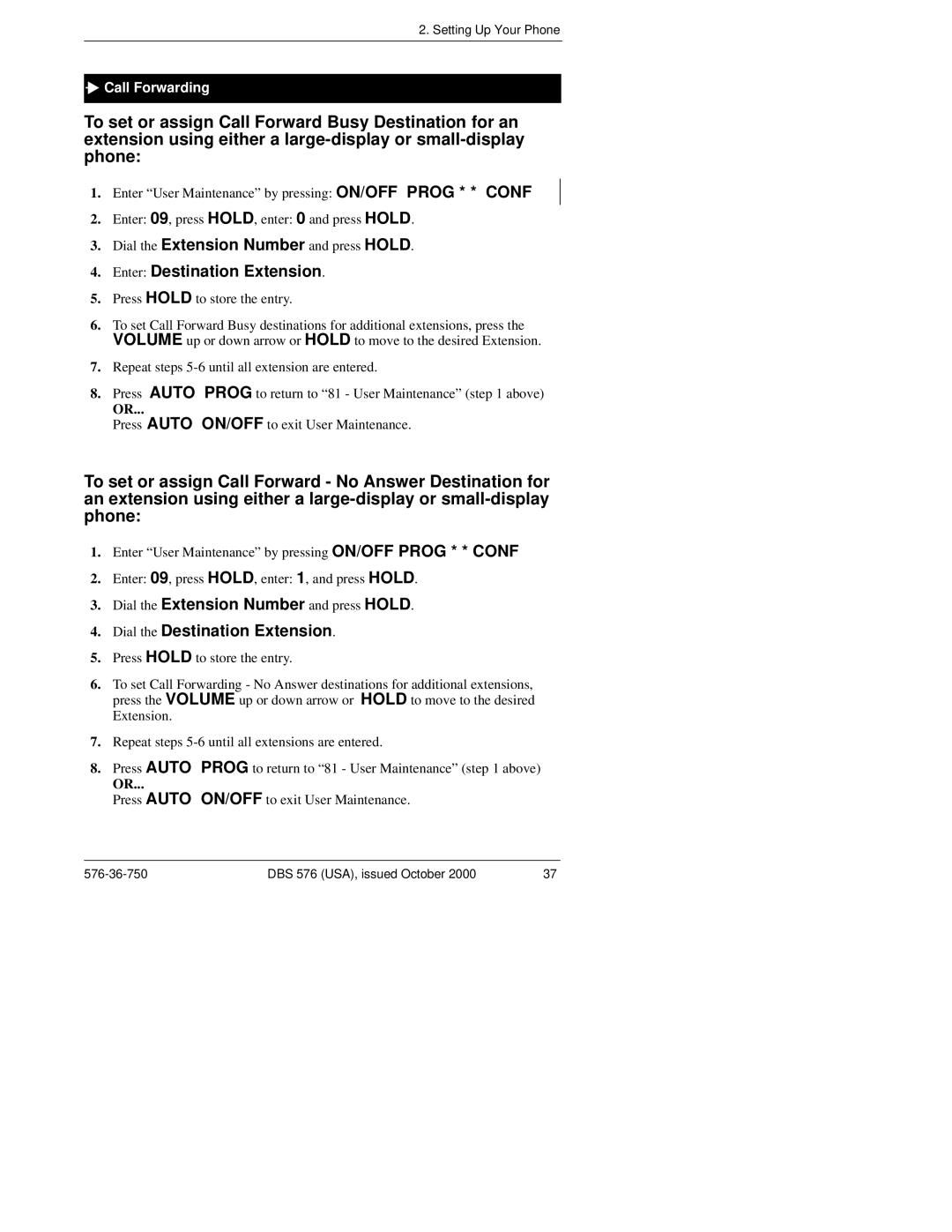 Panasonic DBS 576HD manual Call Forwarding 