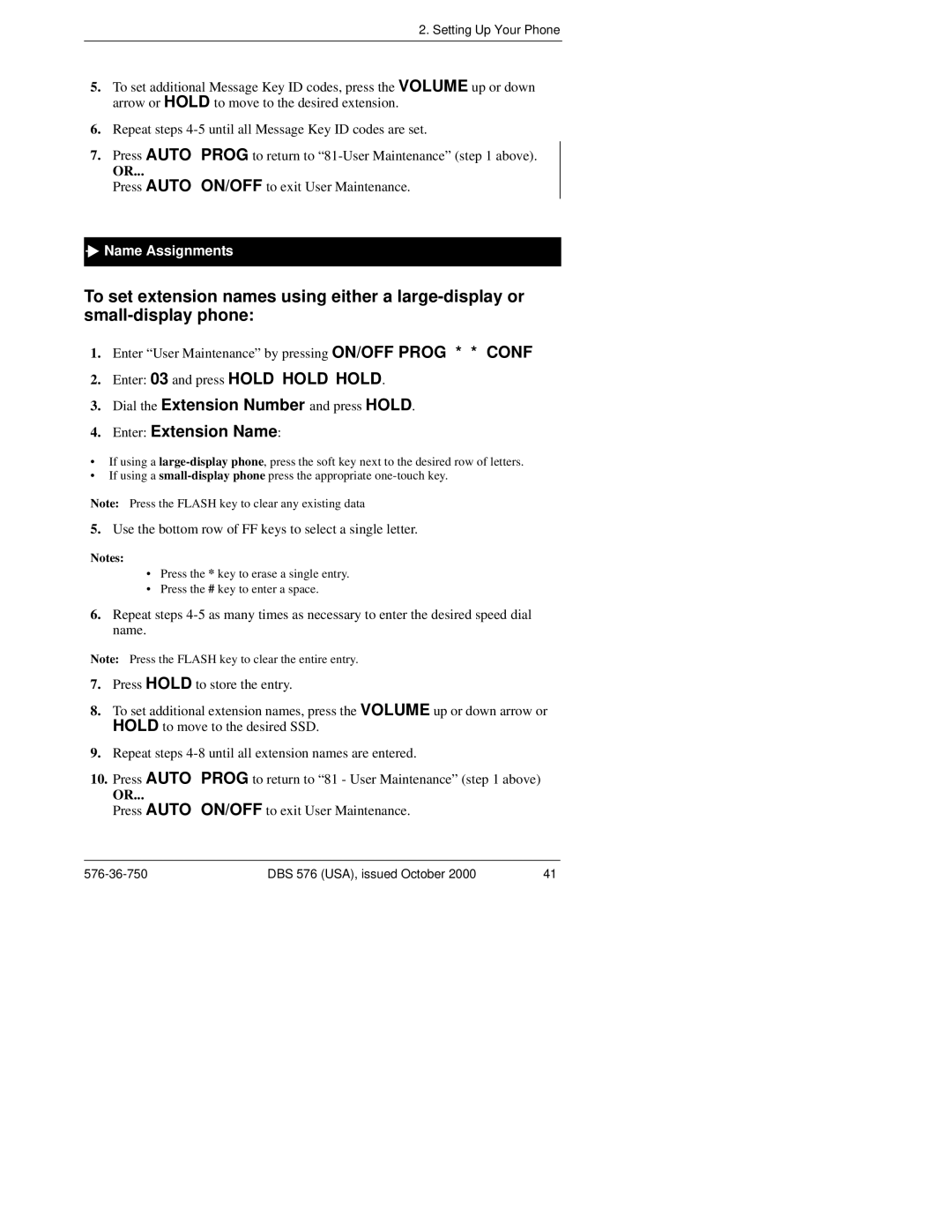 Panasonic DBS 576HD manual Name Assignments 