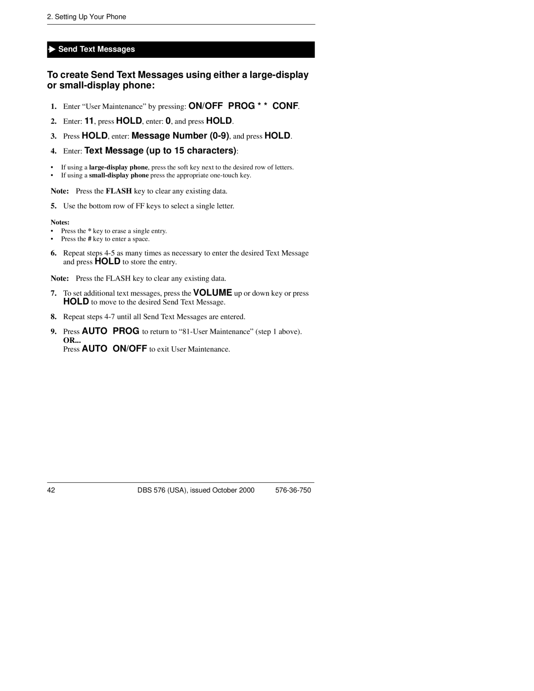 Panasonic DBS 576HD manual Enter Text Message up to 15 characters, Send Text Messages 