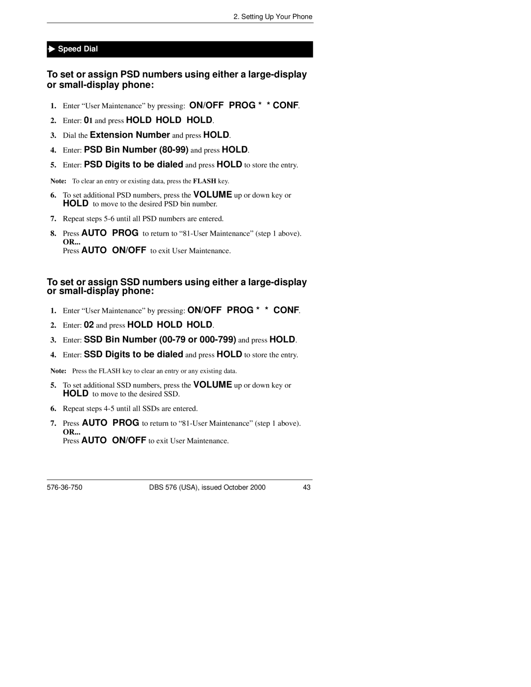 Panasonic DBS 576HD manual Enter SSD Bin Number 00-79 or 000-799 and press Hold, Speed Dial 