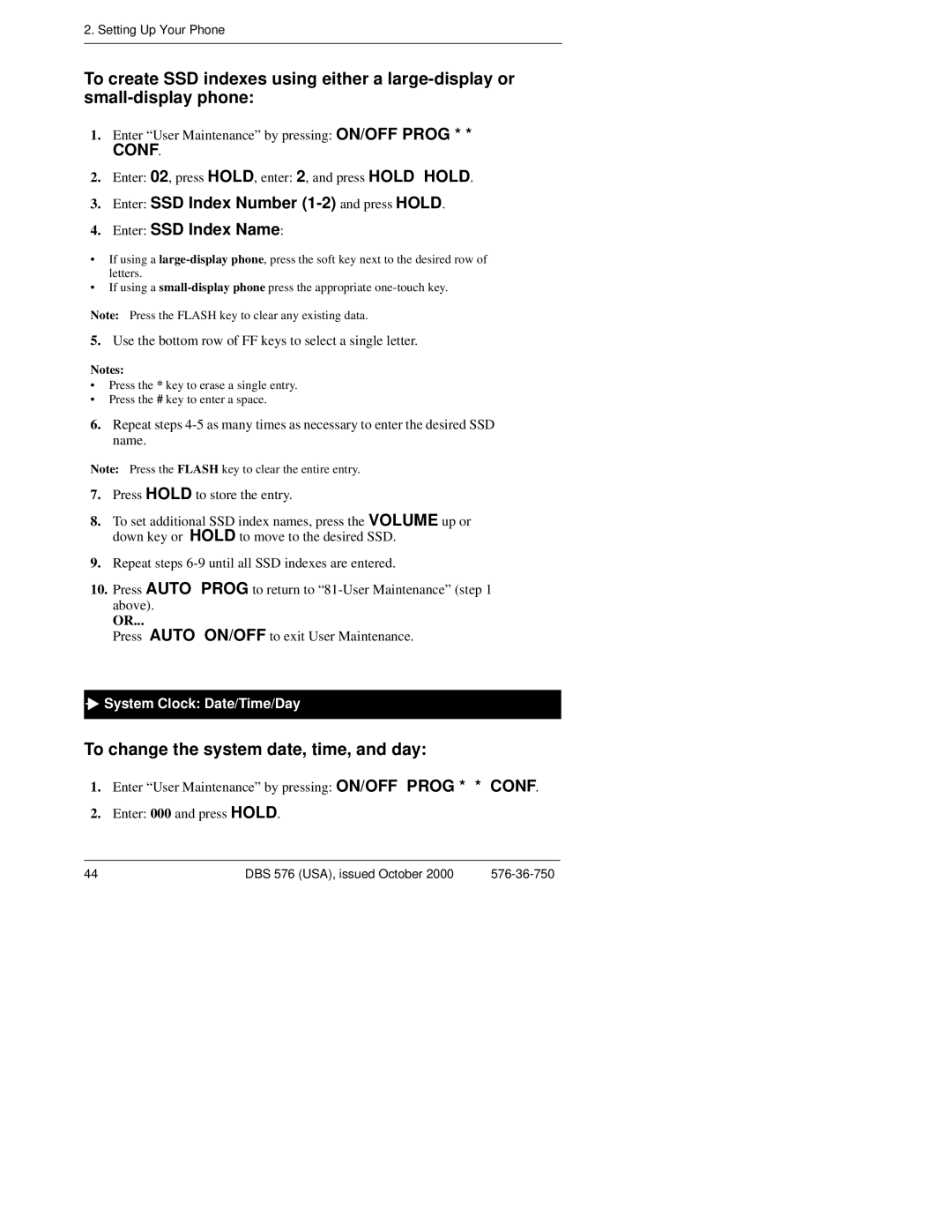 Panasonic DBS 576HD manual Conf, System Clock Date/Time/Day 