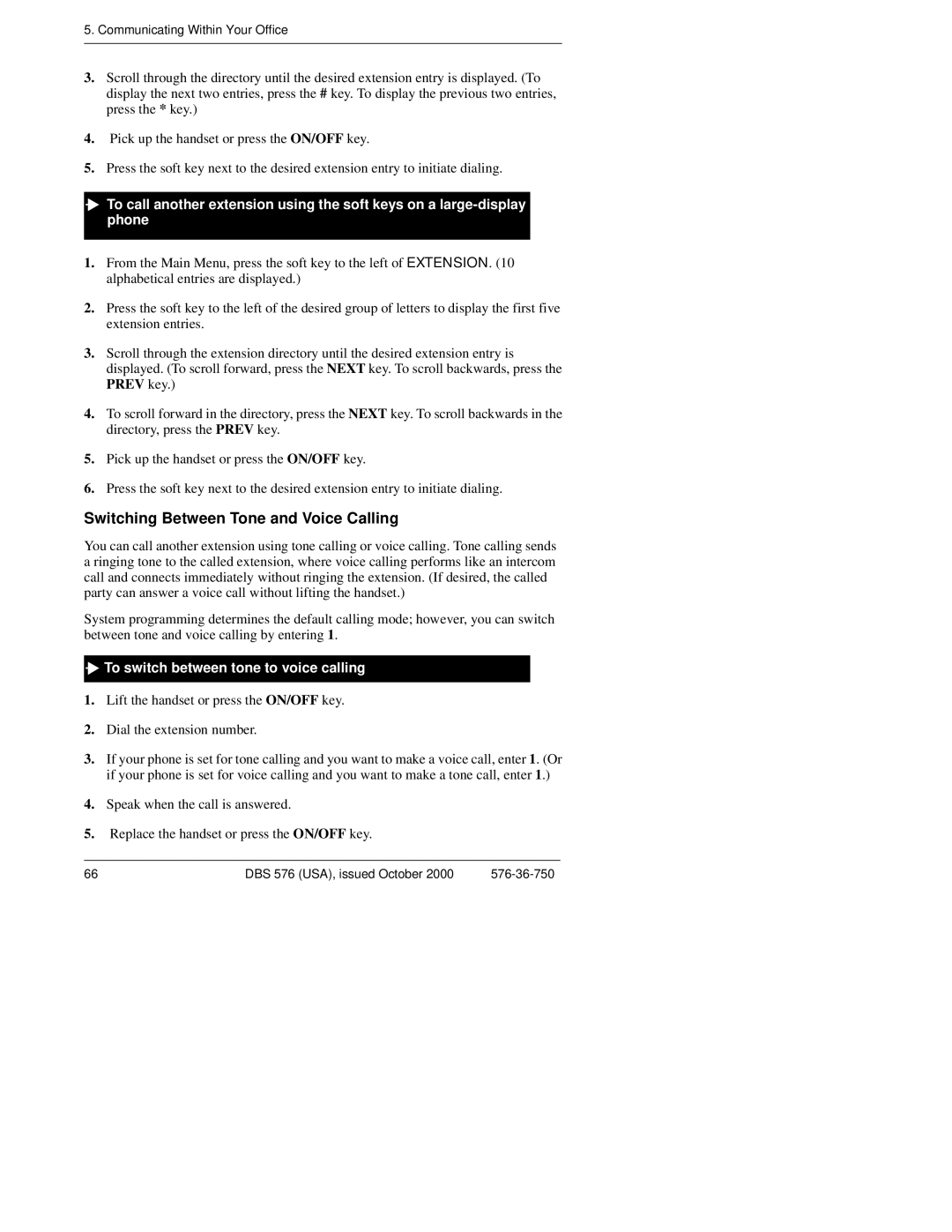 Panasonic DBS 576HD manual Switching Between Tone and Voice Calling, To switch between tone to voice calling 