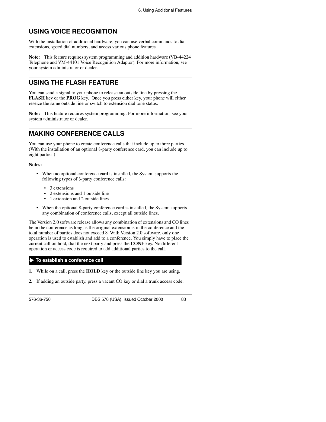 Panasonic DBS 576HD manual Using Voice Recognition, Using the Flash Feature, Making Conference Calls 