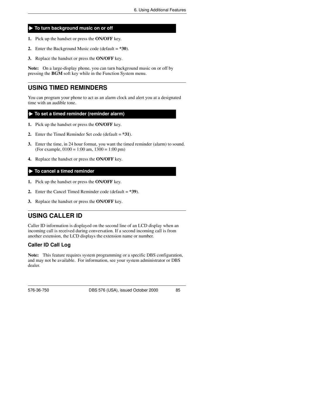 Panasonic DBS 576HD manual Using Timed Reminders, Using Caller ID, Caller ID Call Log 