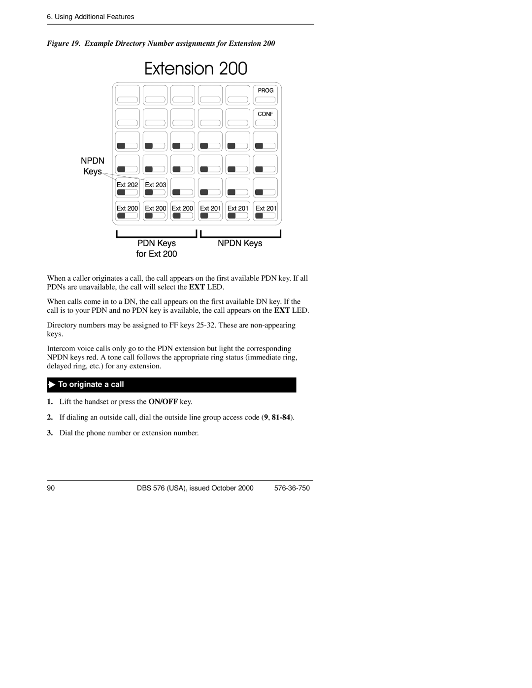 Panasonic DBS 576HD manual Example Directory Number assignments for Extension, To originate a call 