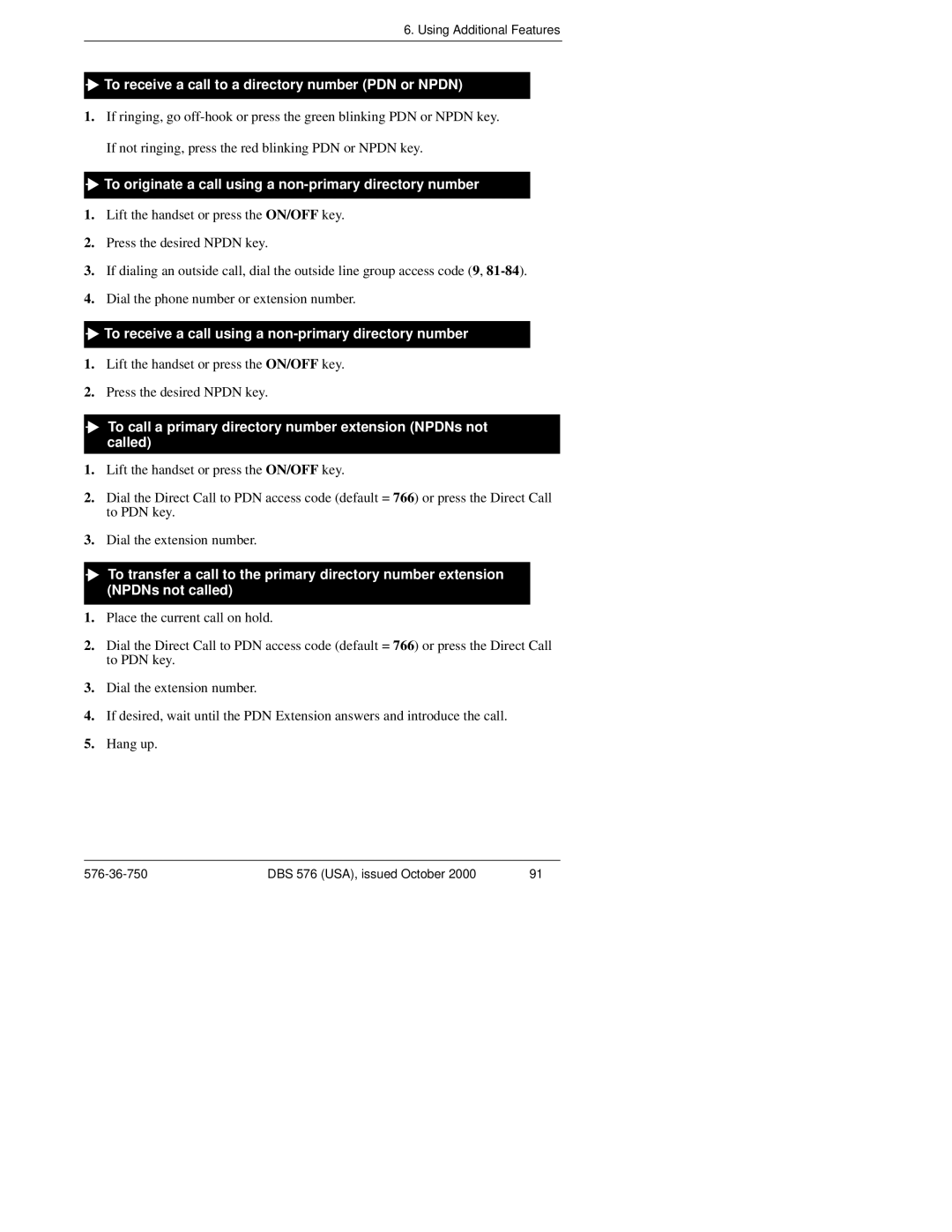 Panasonic DBS 576HD manual To receive a call to a directory number PDN or Npdn 