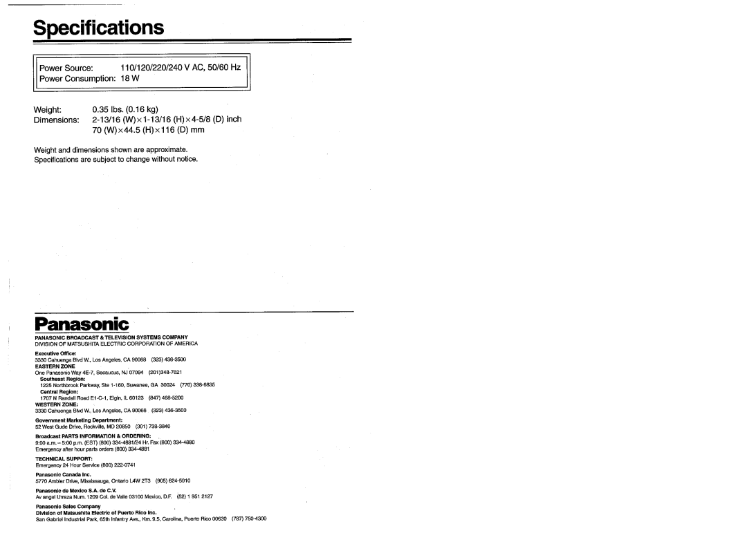 Panasonic DE-852D, AG-B15 manual 