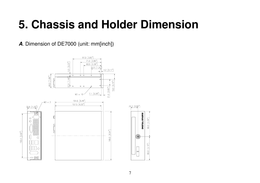 Panasonic DE7000 manual Chassis and Holder Dimension 