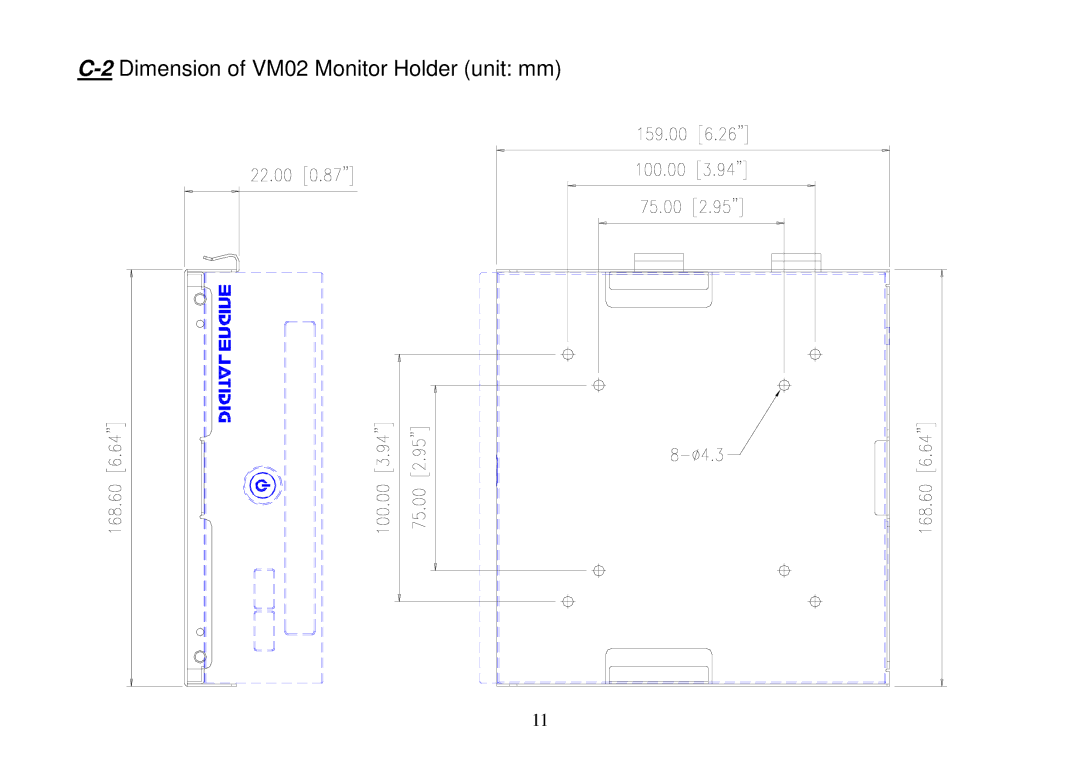 Panasonic DE7000 manual Dimension of VM02 Monitor Holder unit mm 