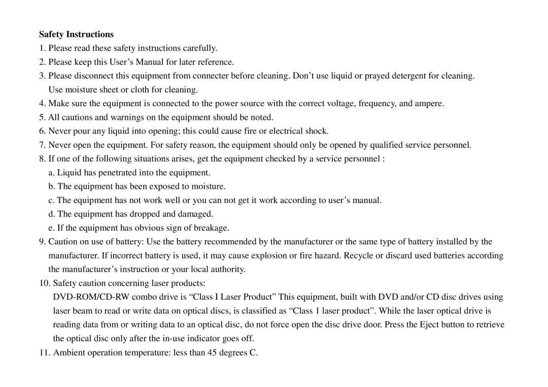 Panasonic DE7000 manual Safety Instructions 