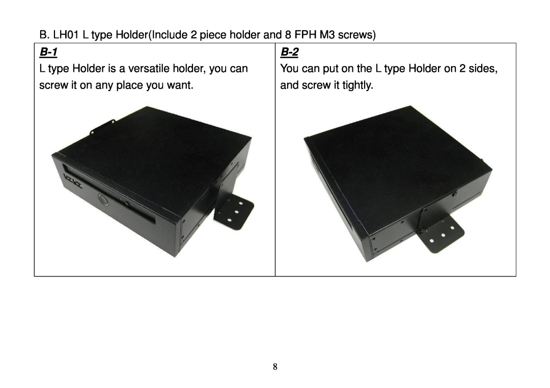Panasonic DE7000 manual B. LH01 L type HolderInclude 2 piece holder and 8 FPH M3 screws 