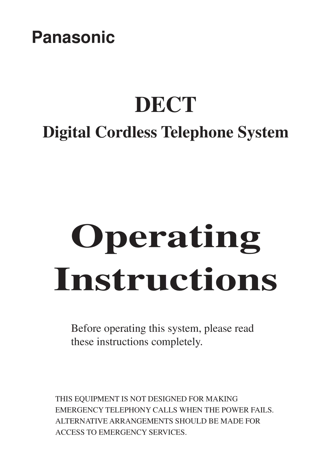 Panasonic Digital Cordless Telephone System operating instructions Operating Instructions 