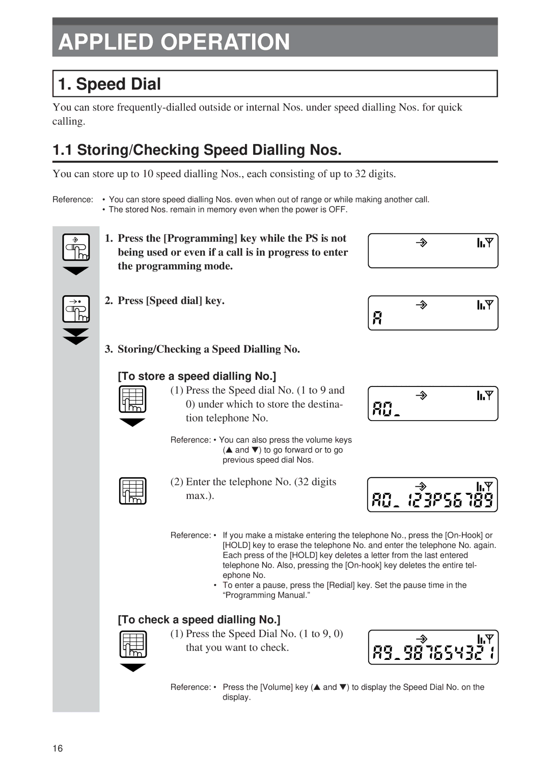 Panasonic Digital Cordless Telephone System Storing/Checking Speed Dialling Nos, To store a speed dialling No 