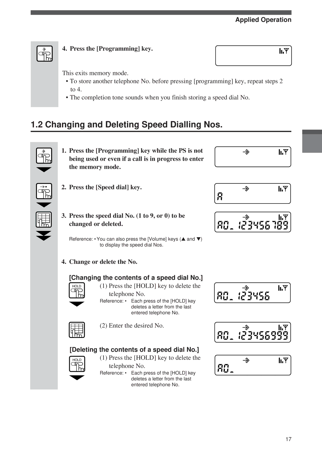 Panasonic Digital Cordless Telephone System Changing and Deleting Speed Dialling Nos, Applied Operation 