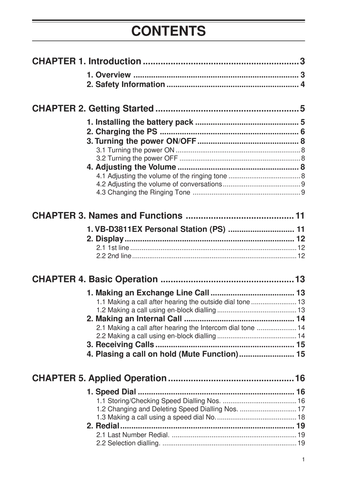 Panasonic Digital Cordless Telephone System operating instructions Contents 