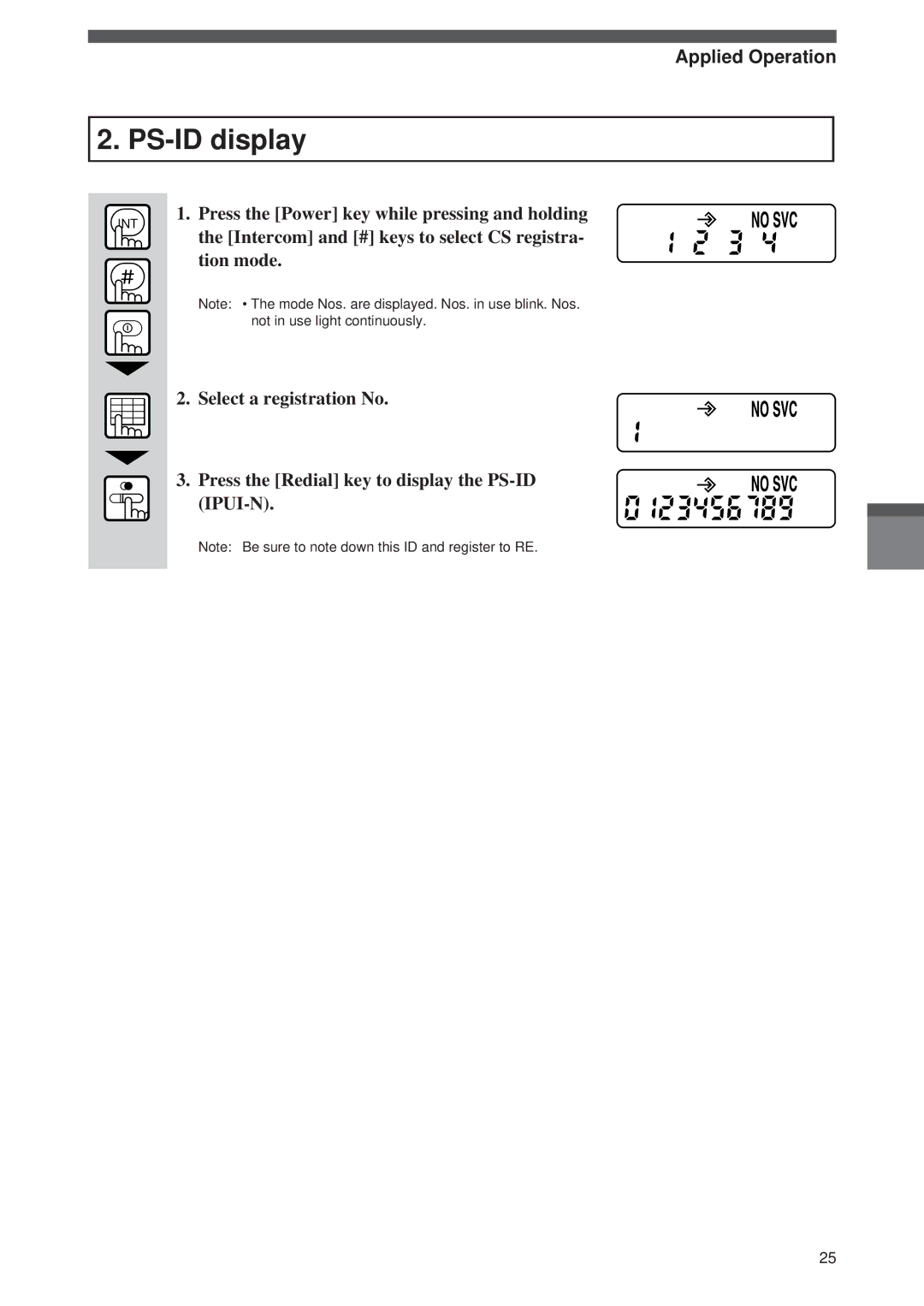 Panasonic Digital Cordless Telephone System operating instructions PS-ID display, Applied Operation 