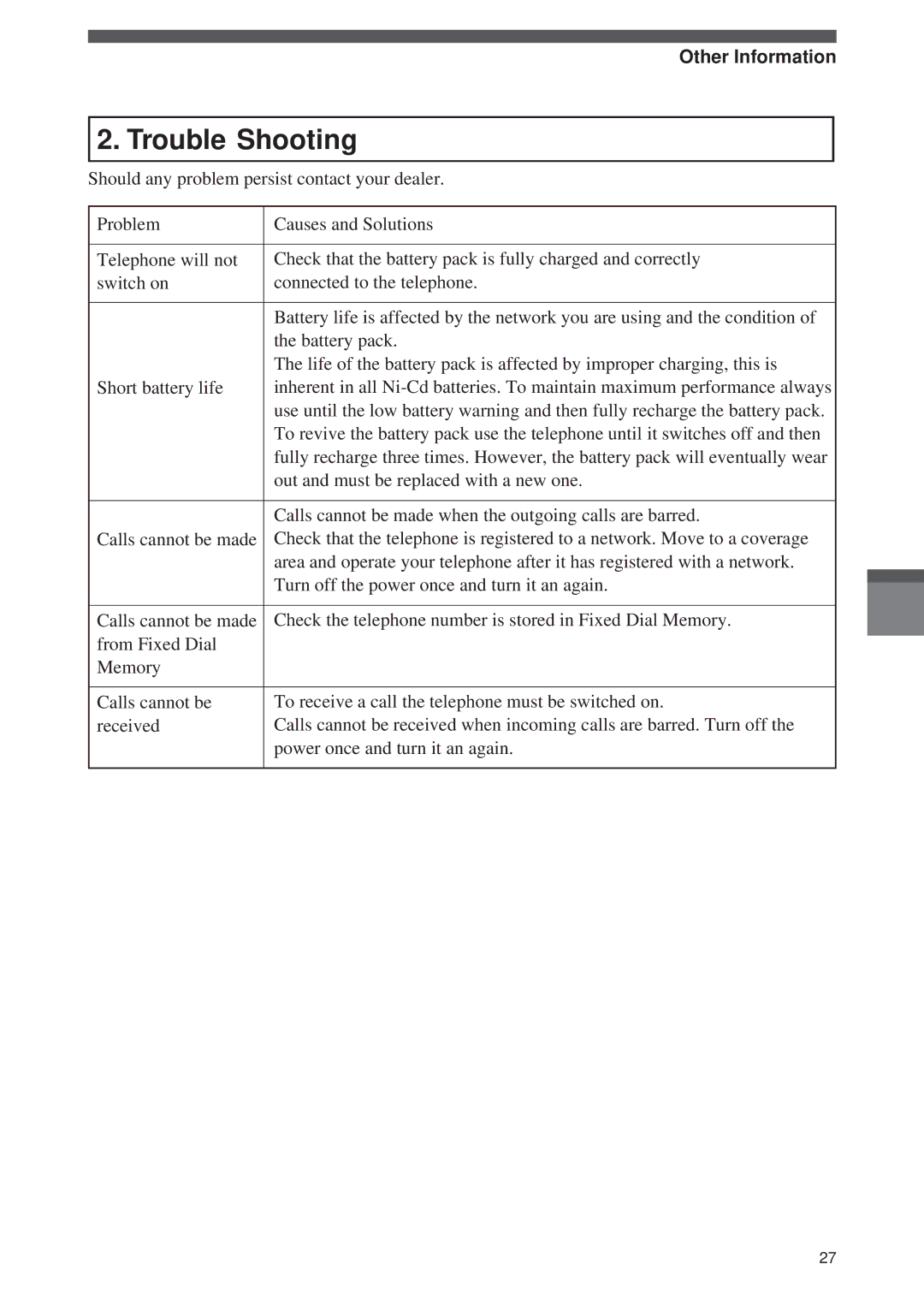 Panasonic Digital Cordless Telephone System operating instructions Trouble Shooting, Other Information 