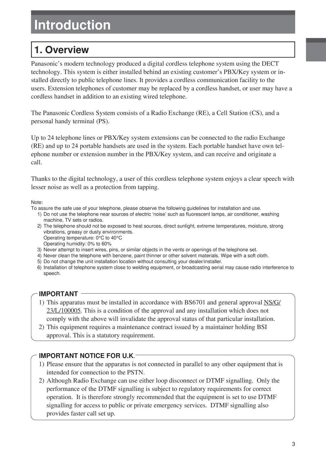 Panasonic Digital Cordless Telephone System operating instructions Introduction, Overview 