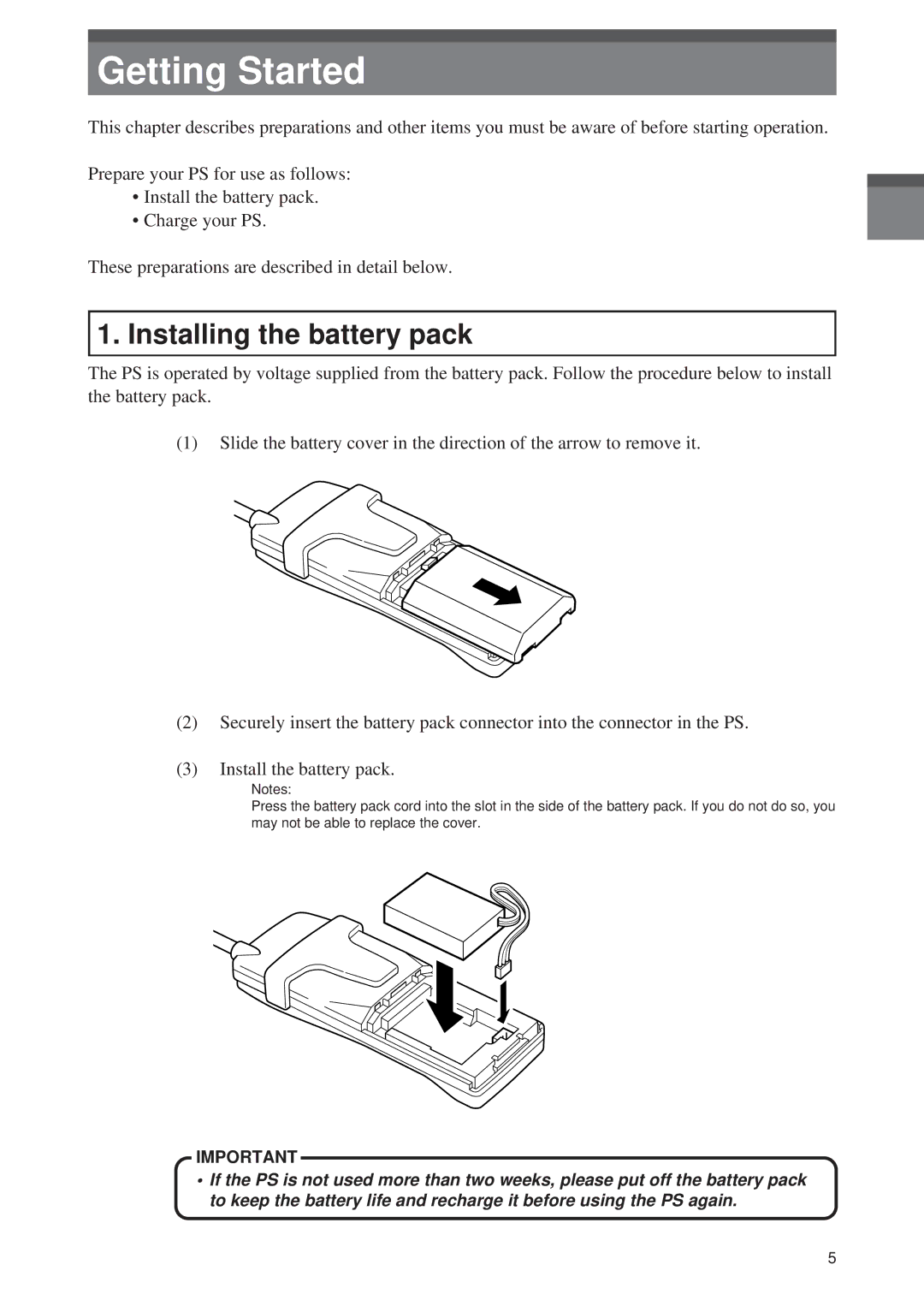 Panasonic Digital Cordless Telephone System operating instructions Getting Started, Installing the battery pack 