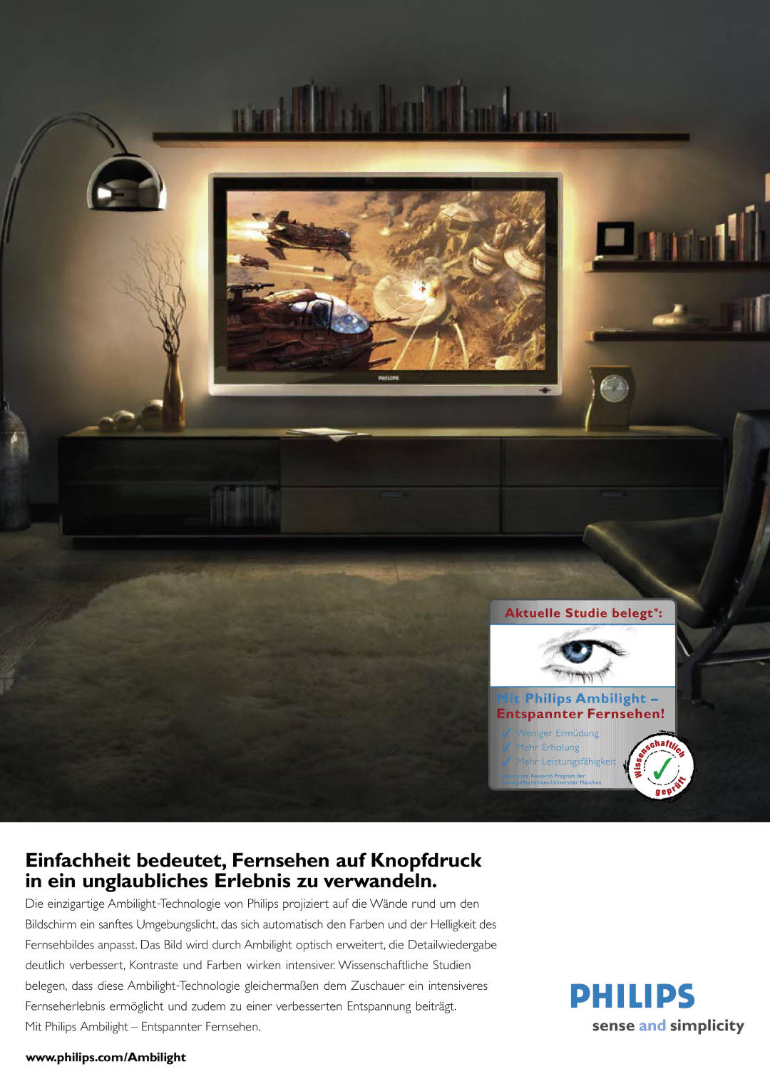 Panasonic DLP-37C3 manual Mit Philips Ambilight Entspannter Fernsehen 