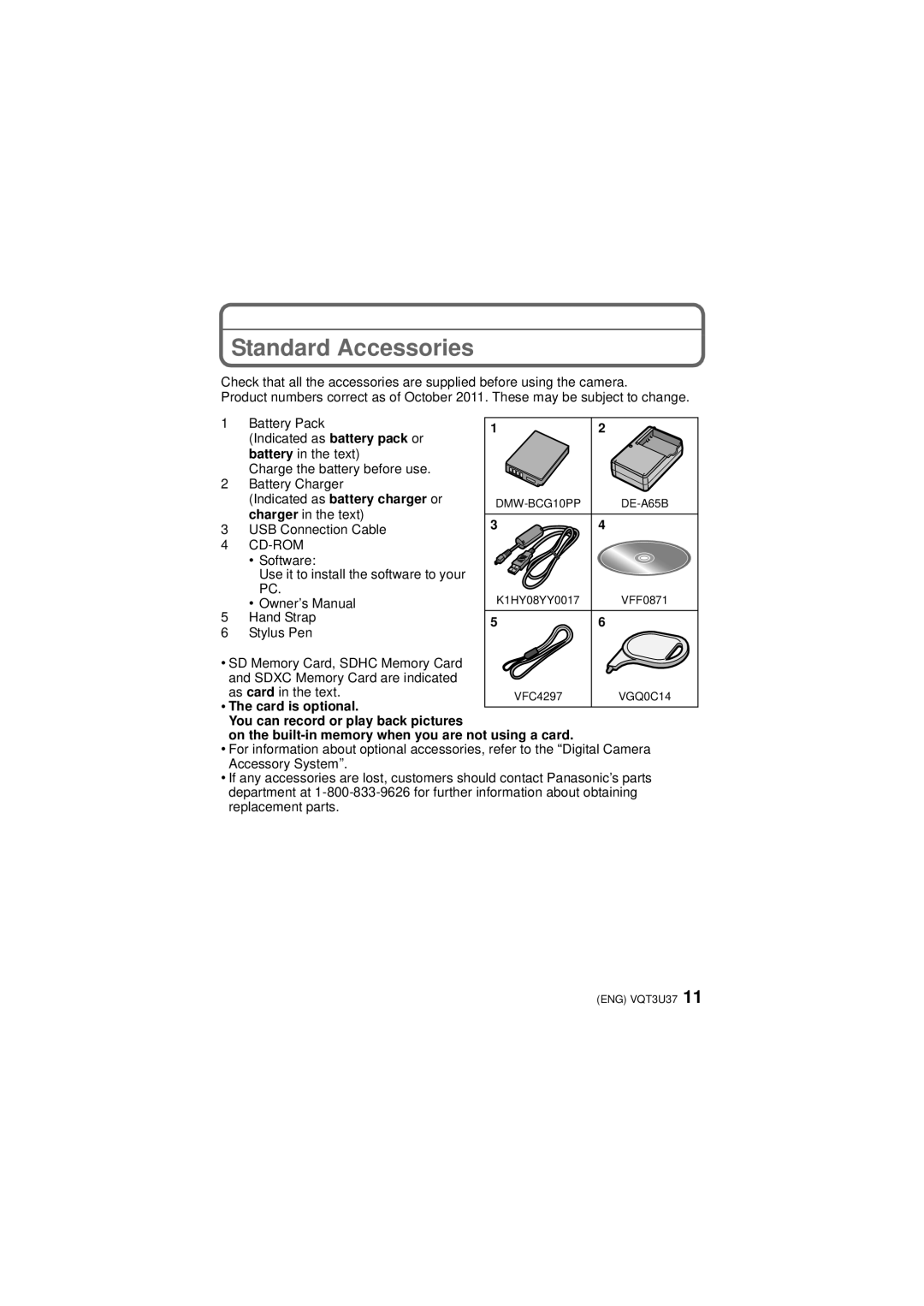 Panasonic DMC-3D1 owner manual Standard Accessories, Cd-Rom 