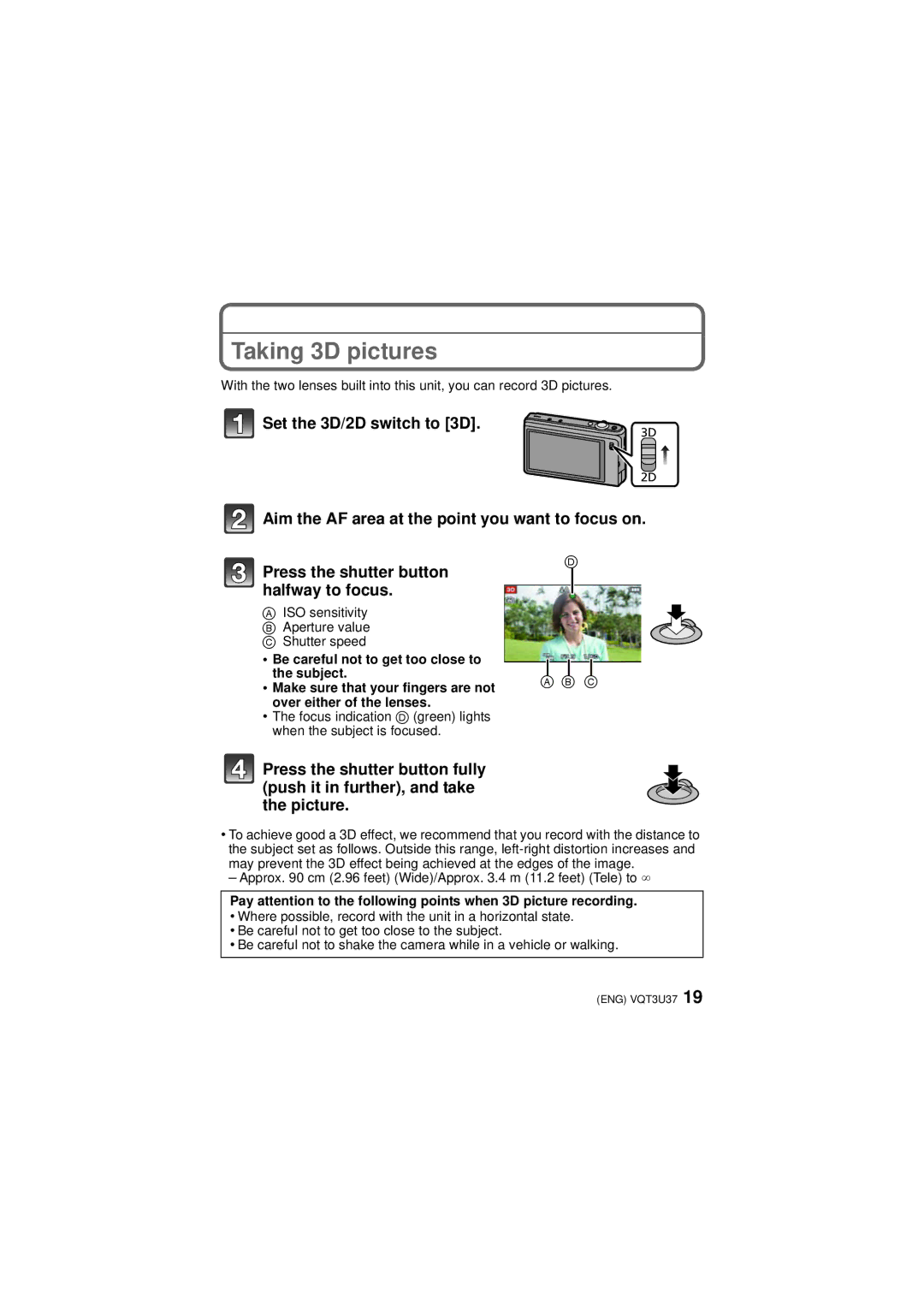 Panasonic DMC-3D1 owner manual Taking 3D pictures 