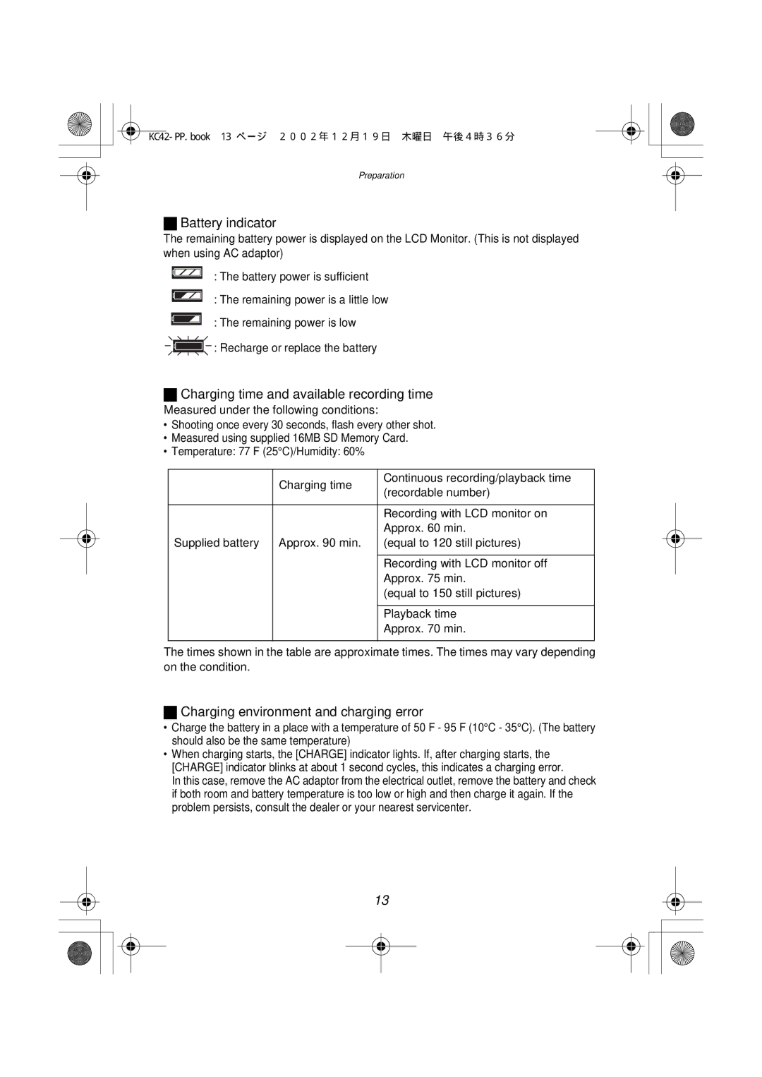 Panasonic DMC-F1PP manual Battery indicator 