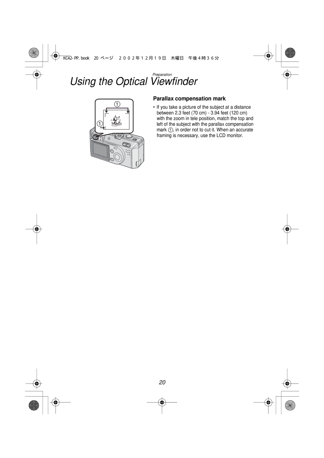 Panasonic DMC-F1PP manual Using the Optical Viewfinder, Parallax compensation mark 