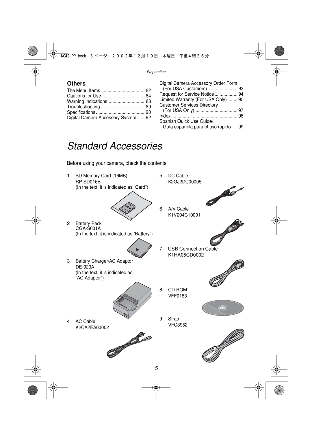 Panasonic DMC-F1PP manual Standard Accessories, Others 