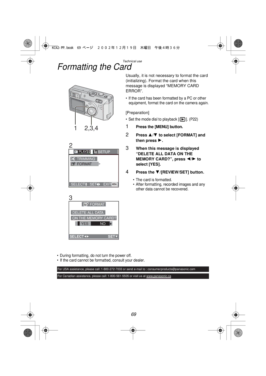 Panasonic DMC-F1PP manual Formatting the Card, Card is formatted 