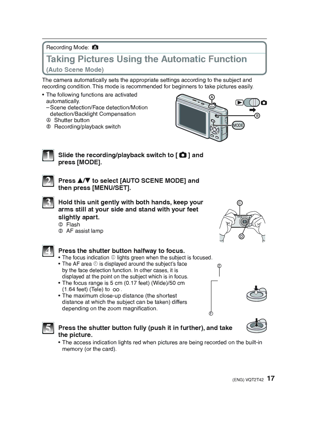 Panasonic DMC-F2 operating instructions Taking Pictures Using the Automatic Function 