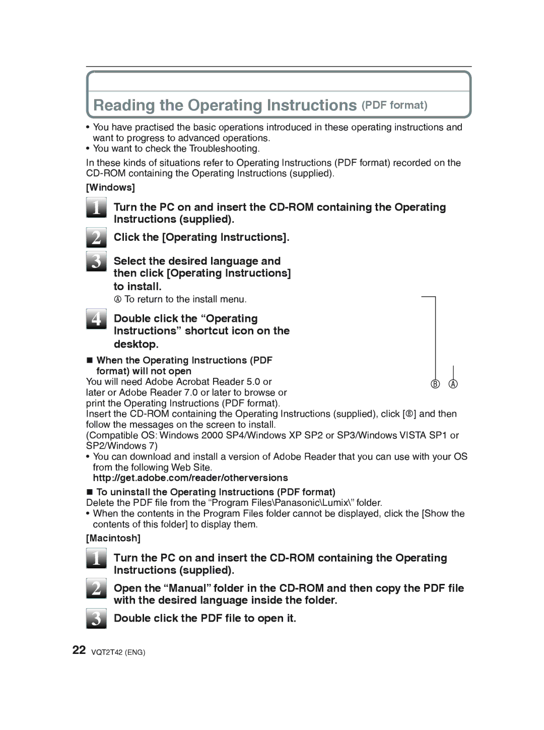 Panasonic DMC-F2 Instructions supplied, With the desired language inside the folder, Windows, Macintosh 