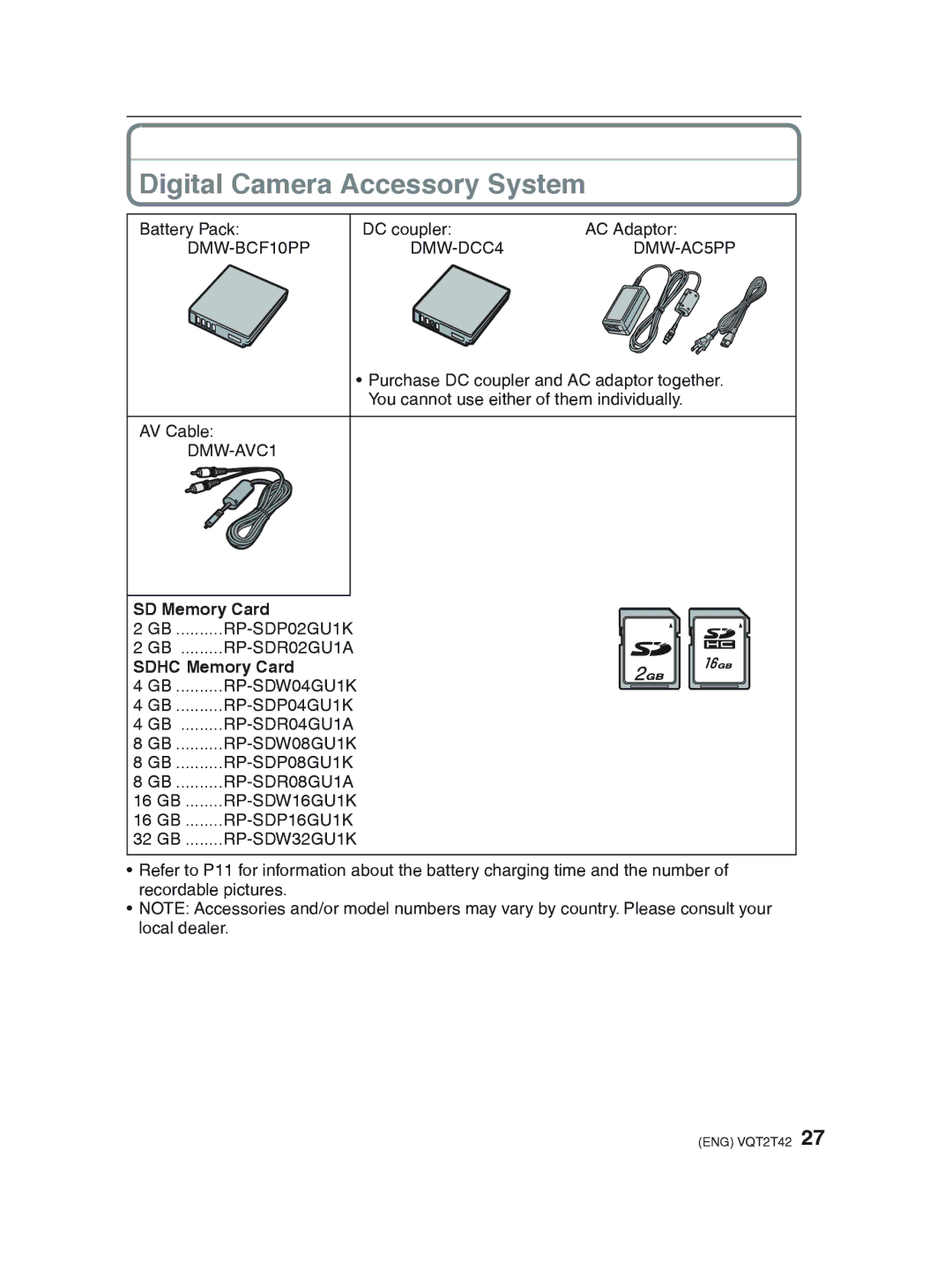 Panasonic DMC-F2 operating instructions Digital Camera Accessory System, SD Memory Card, Sdhc Memory Card 