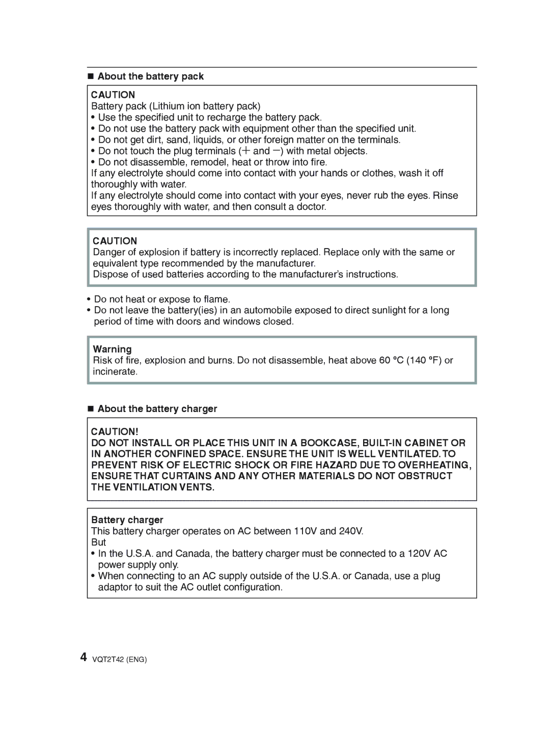 Panasonic DMC-F2 operating instructions „ About the battery pack, „ About the battery charger, Battery charger 