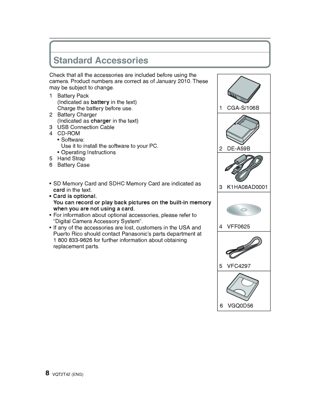 Panasonic DMC-F2 operating instructions Standard Accessories, Cd-Rom 