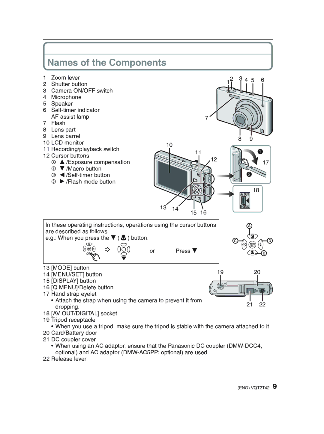 Panasonic DMC-F2 operating instructions Names of the Components 