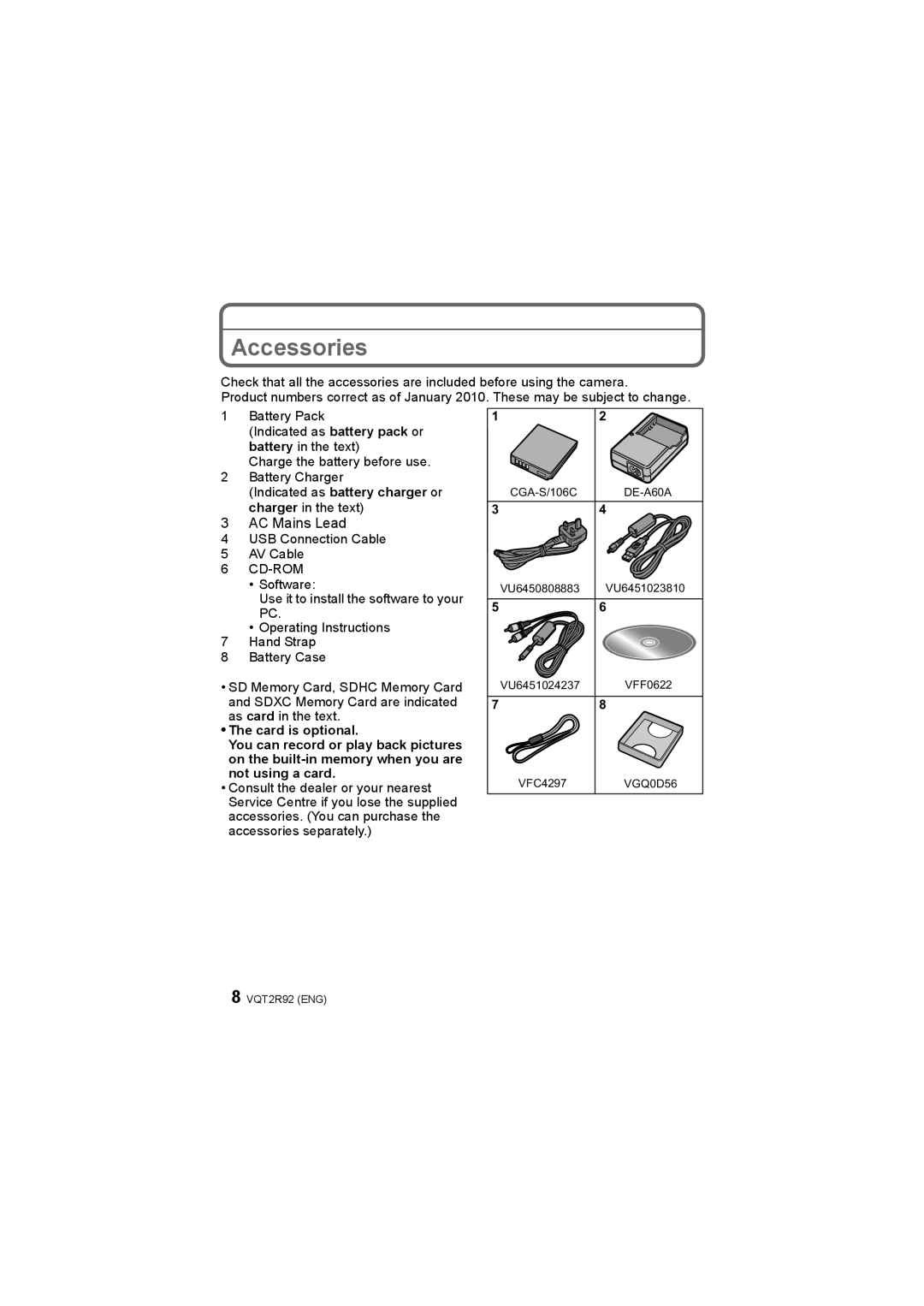 Panasonic DMC-F3, DMC-F4 operating instructions Accessories, AC Mains Lead 