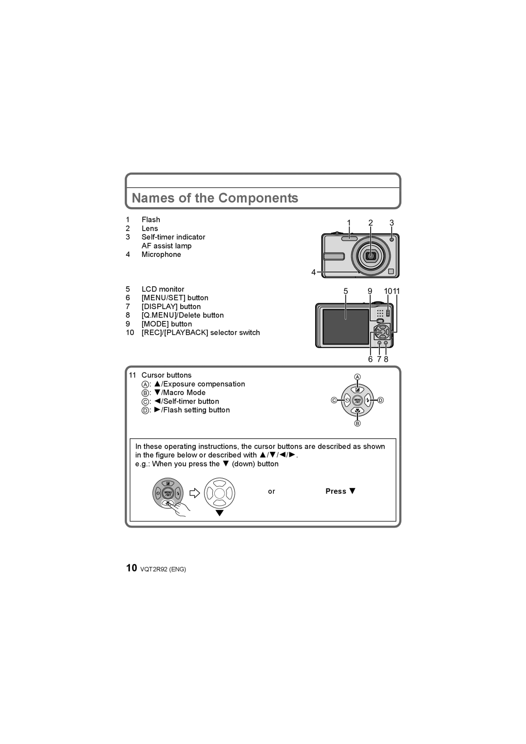Panasonic DMC-F3, DMC-F4 operating instructions Names of the Components, Press 