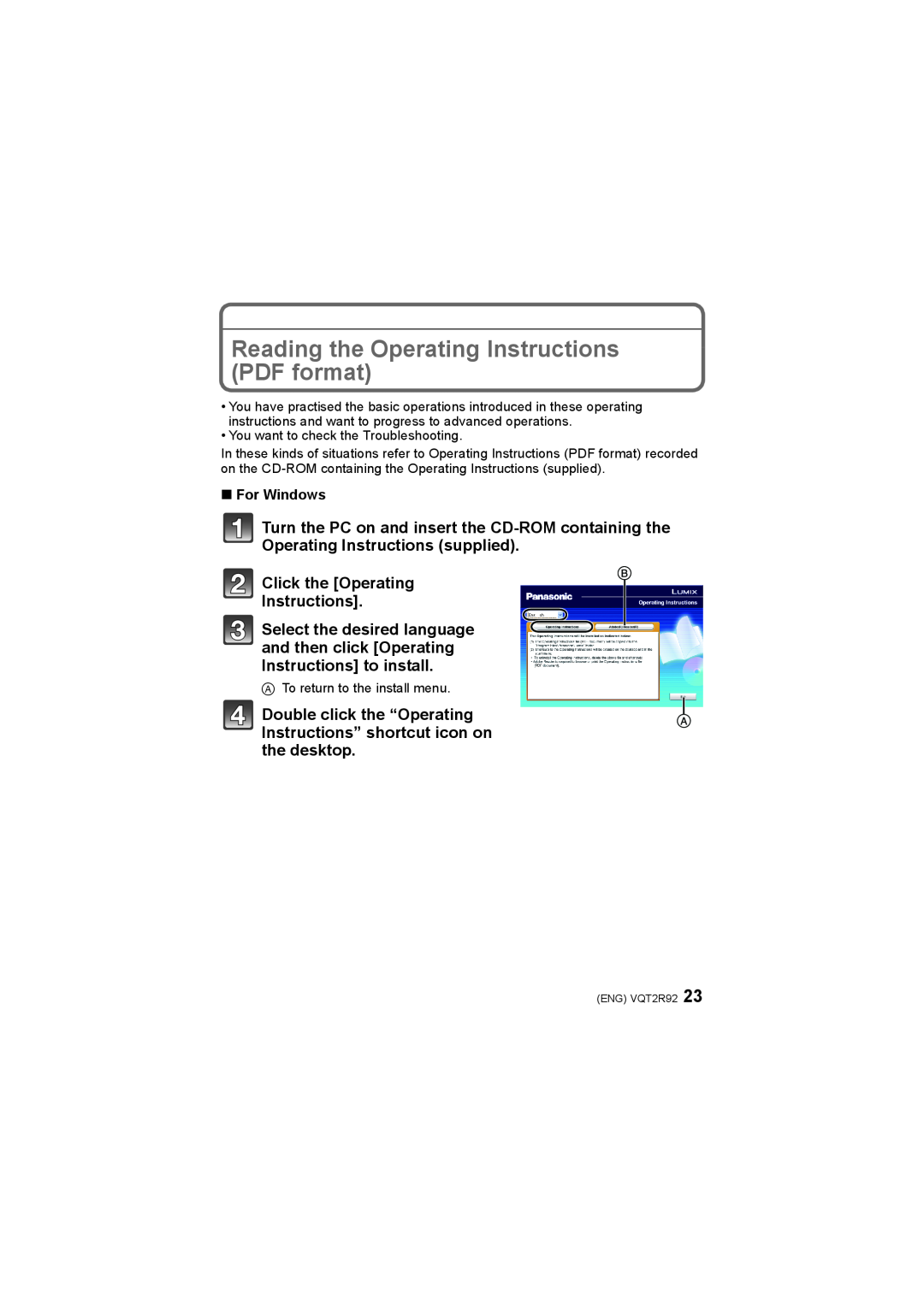 Panasonic DMC-F4, DMC-F3 Reading the Operating Instructions PDF format, Click the Operating Instructions 