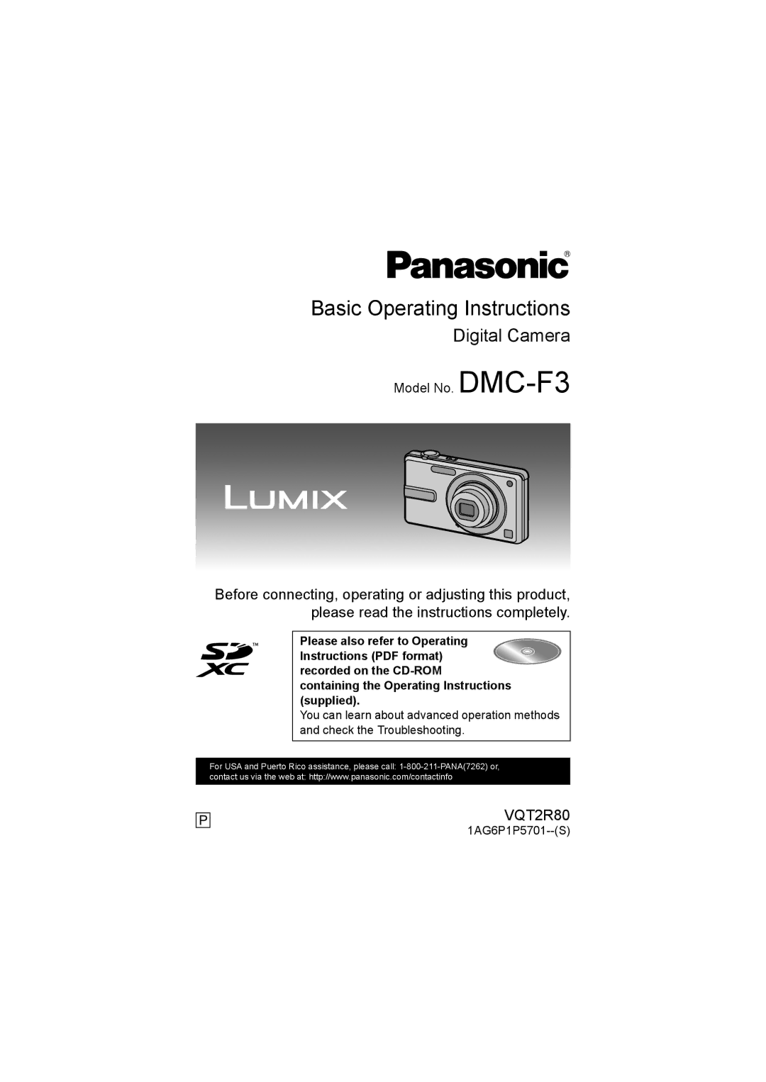 Panasonic DMC-F3 operating instructions Basic Operating Instructions, 1AG6P1P5701--S 