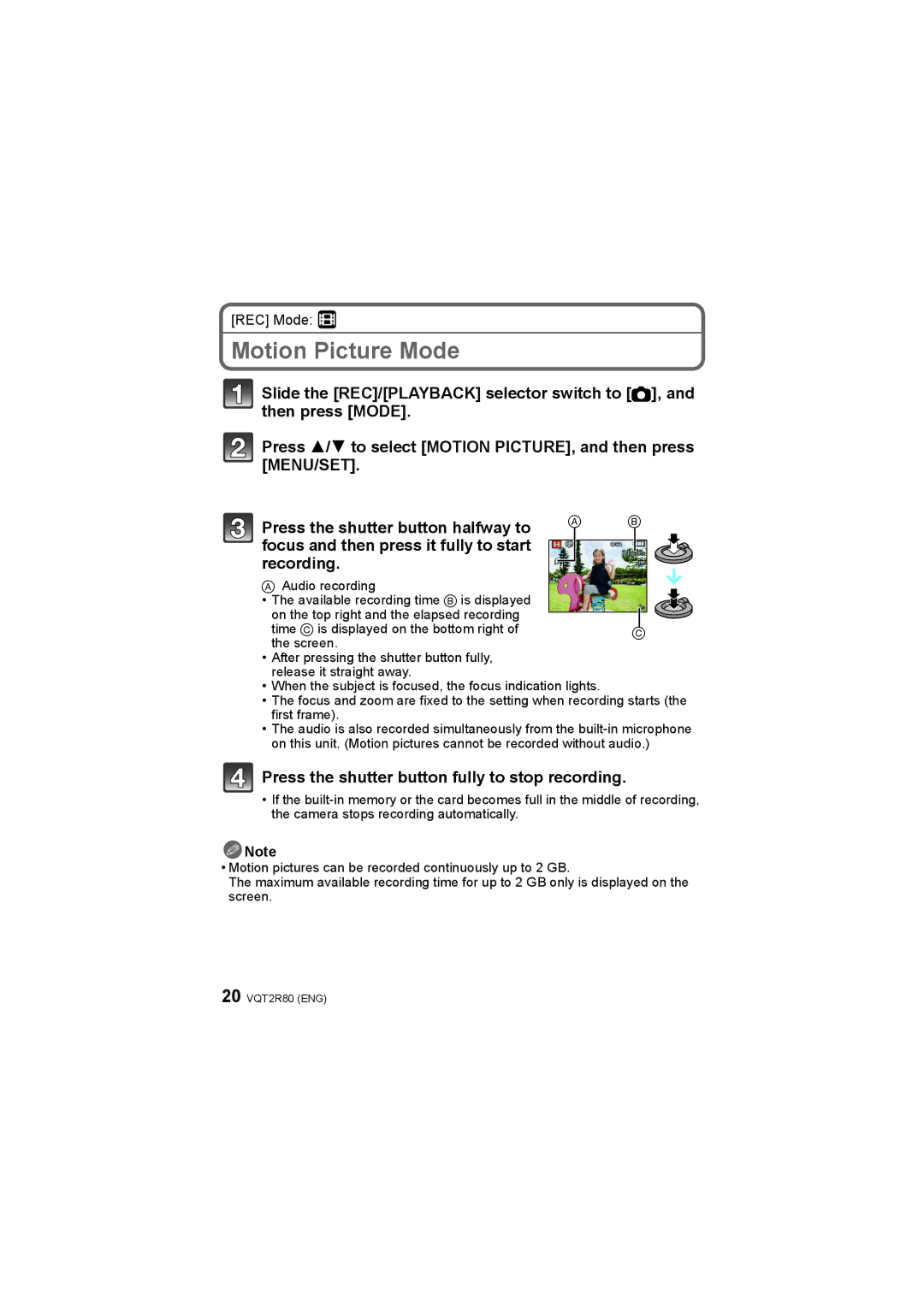 Panasonic DMC-F3 operating instructions Motion Picture Mode, REC Mode n 