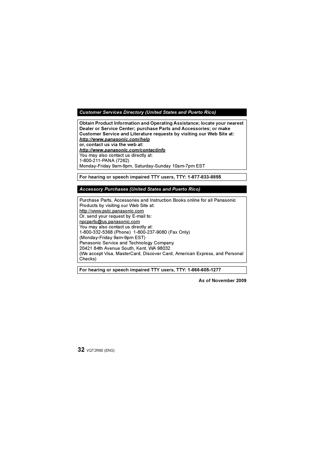 Panasonic DMC-F3 operating instructions For hearing or speech impaired TTY users, TTY 