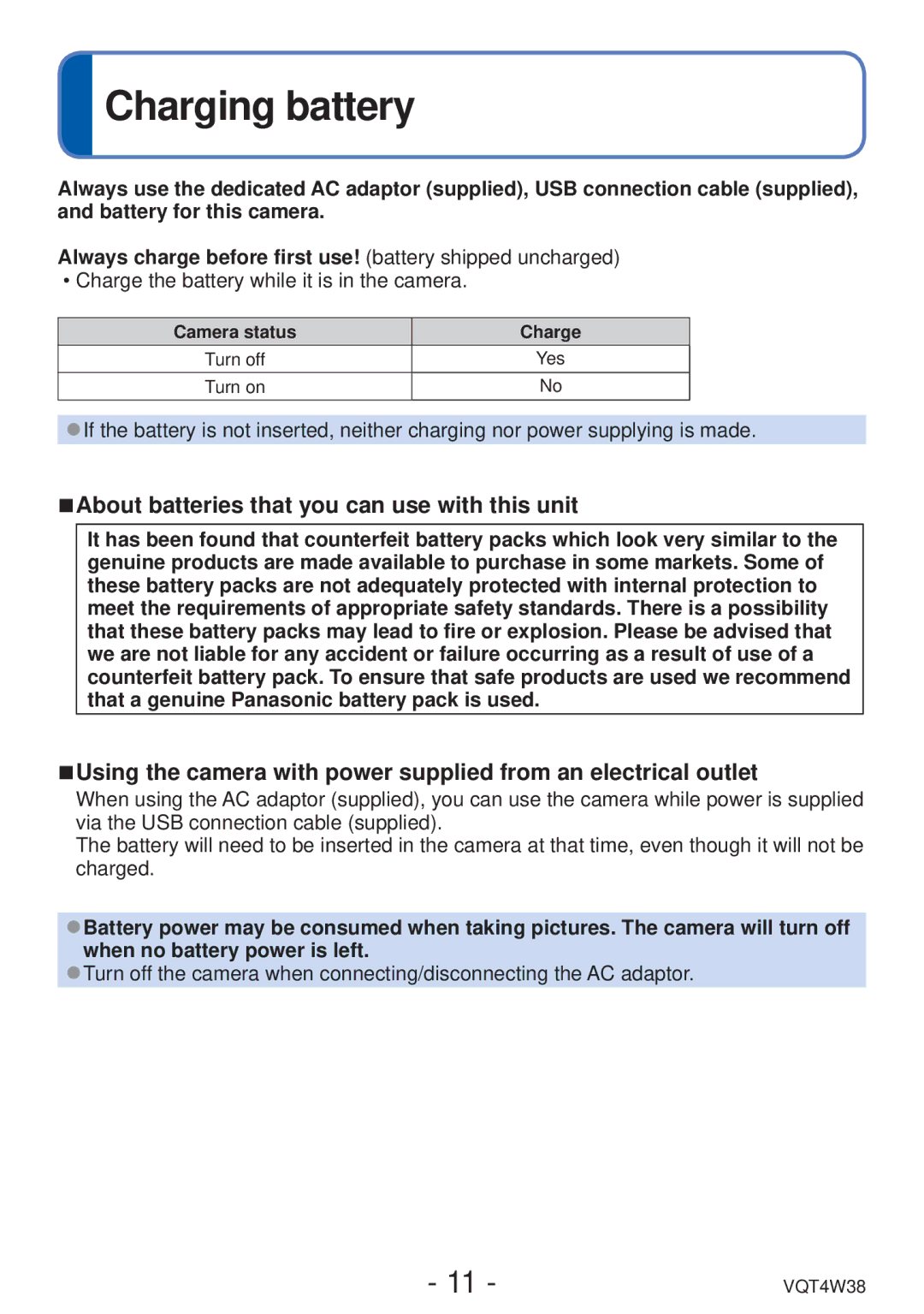 Panasonic DMC-F5 owner manual Charging battery, About batteries that you can use with this unit, Camera status Charge 