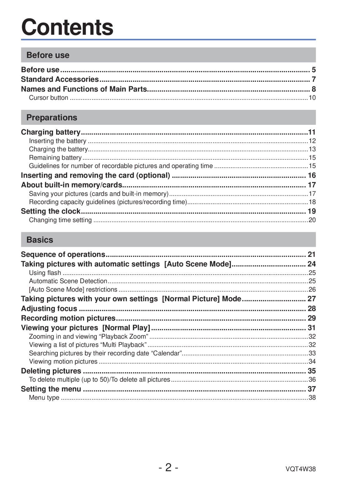 Panasonic DMC-F5 owner manual Contents 