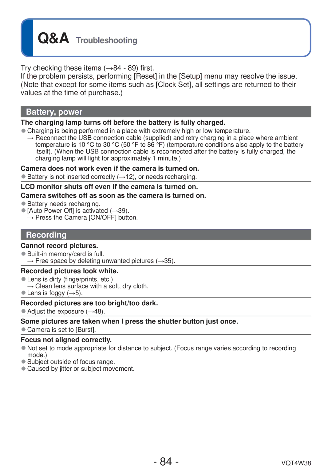 Panasonic DMC-F5 owner manual Charging lamp turns off before the battery is fully charged, Cannot record pictures 