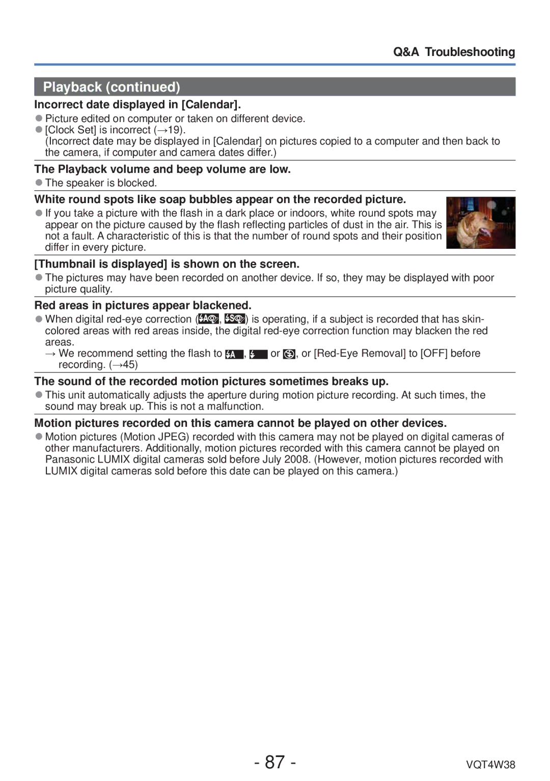 Panasonic DMC-F5 owner manual Incorrect date displayed in Calendar, Playback volume and beep volume are low 